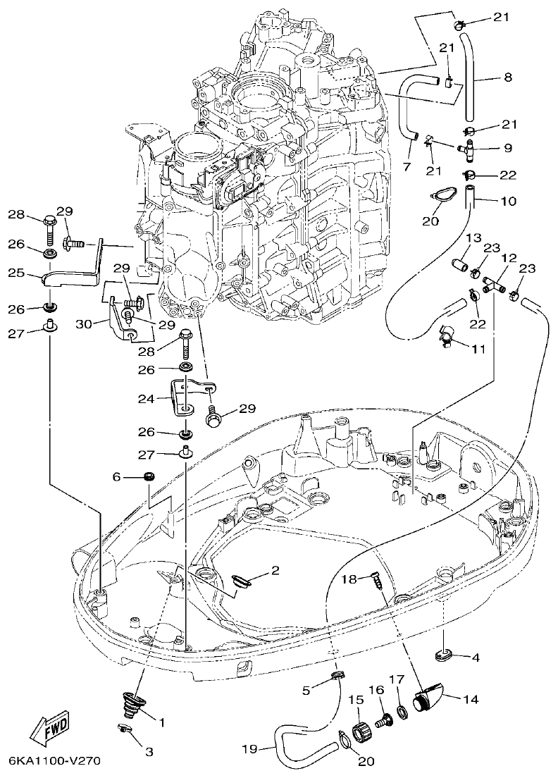 Yamaha F300FST, FL300FST, F300FST2, FL300FST2 BOTTOM COWLING 2 parts diagram